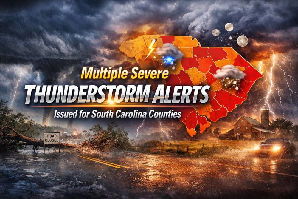 Multiple Severe Thunderstorm Alerts Issued for South Carolina Counties